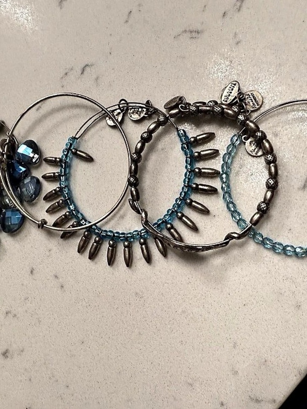Alex and Ani Blue & Silver Bracelet Set